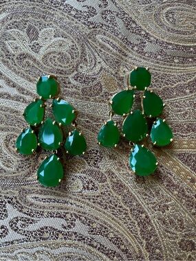 Kate Spade dressy Green Teardrop Cluster  - Gold Setting chandelier earrings